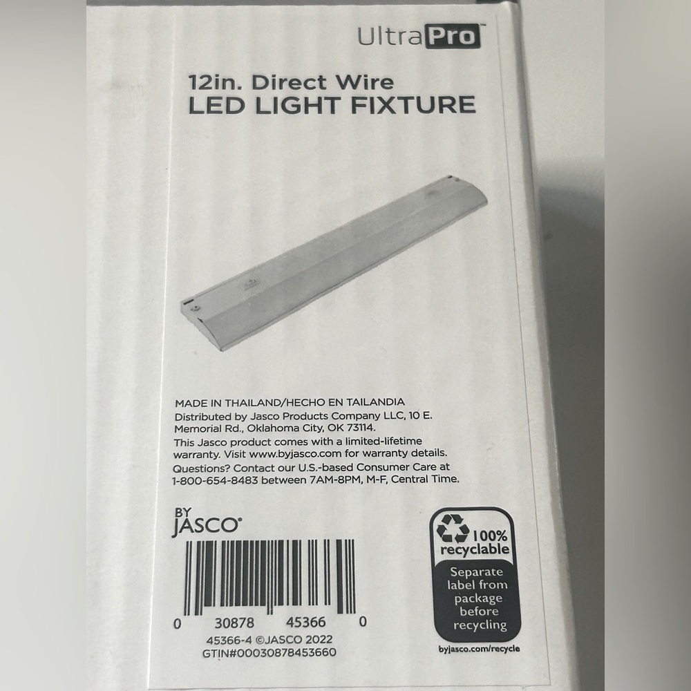 Jasco White LED Light Fixture 12 inch Direct Wire on/off switch - Picture 4 of 12